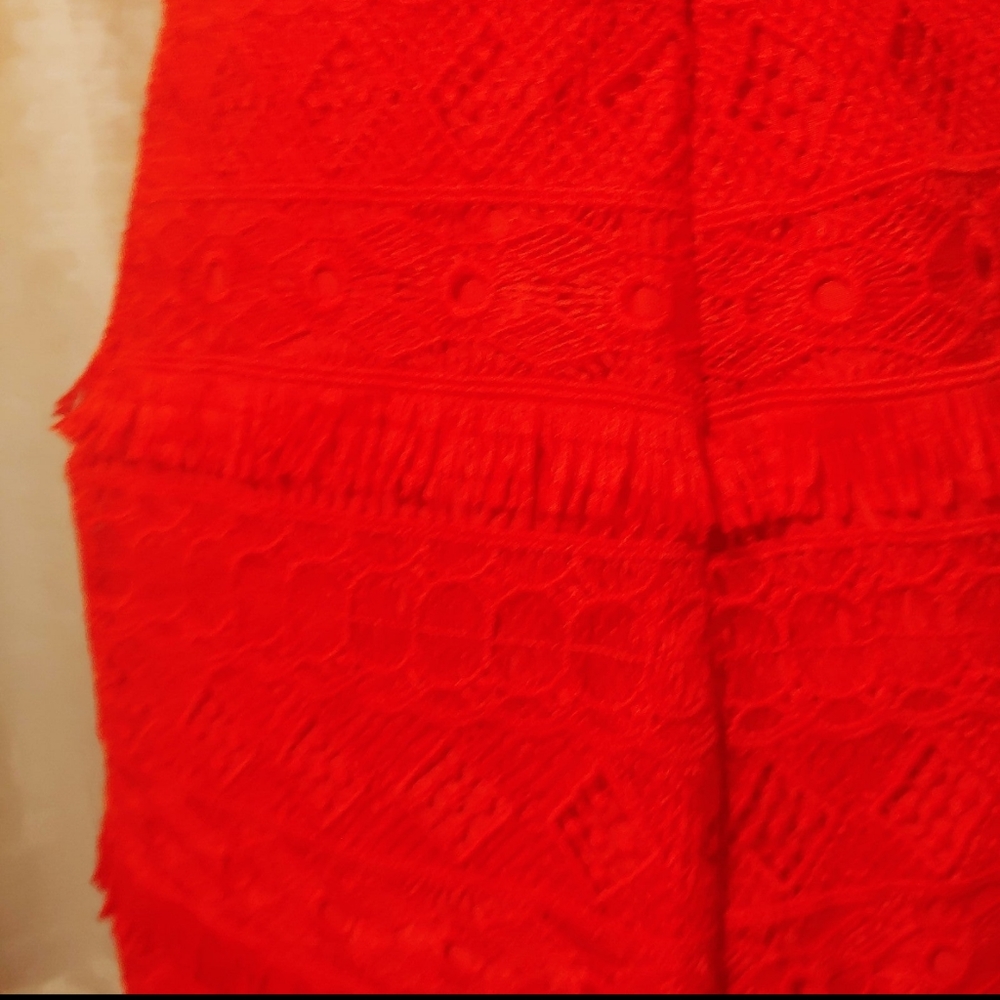 J Crew FRINGE LACE KNIT VIVID RED MINI SKIRT SIZE 0